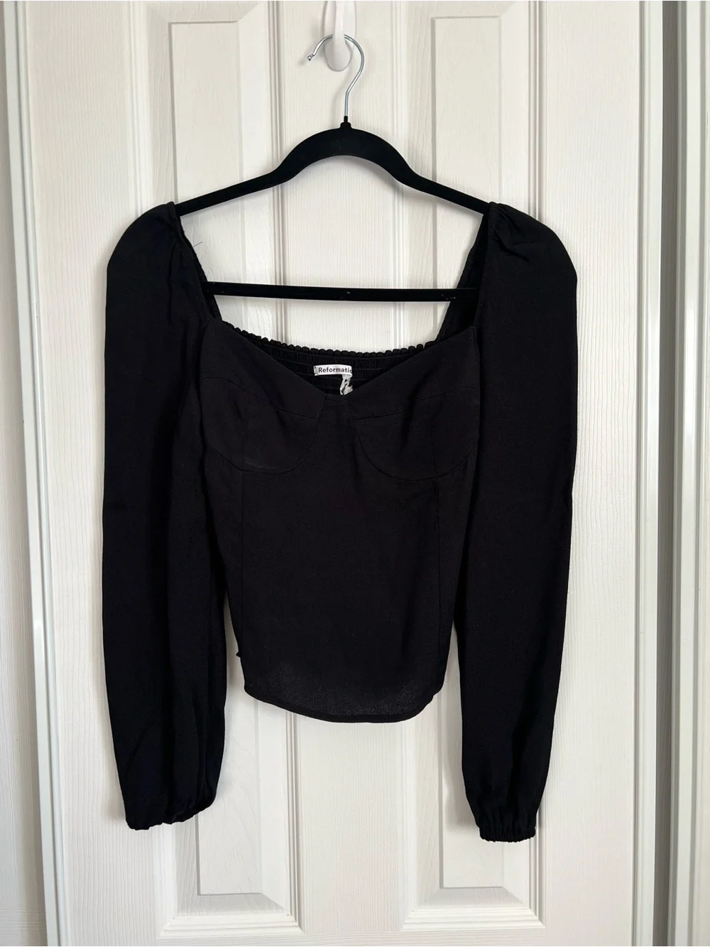 Reformation Reign Black Sweetheart Long-Sleeve Top size 2